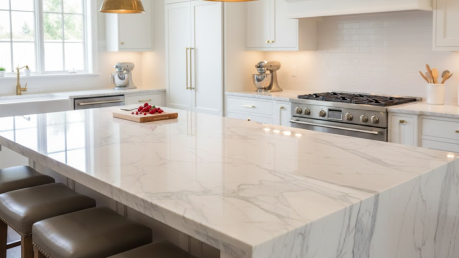 Carrara marble kitchen worktop