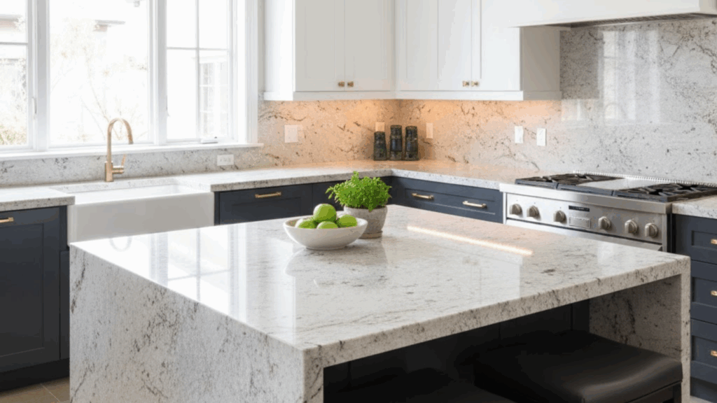 Modern kitchen island with durable granite worktop, perfect for a contemporary home renovation