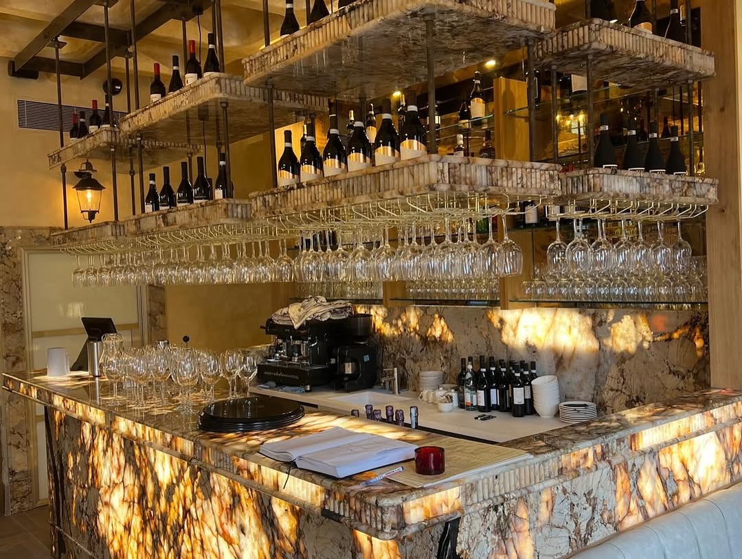 Patagonia quartzite bar surround with polished finish installed in Windsor restaurant